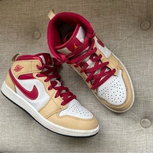 Nike Air Jordan Mid Light Curry Cardinal Red Sneakers 3Y